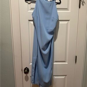RIHOAS Light Blue One-Shoulder Draped Evening Gown